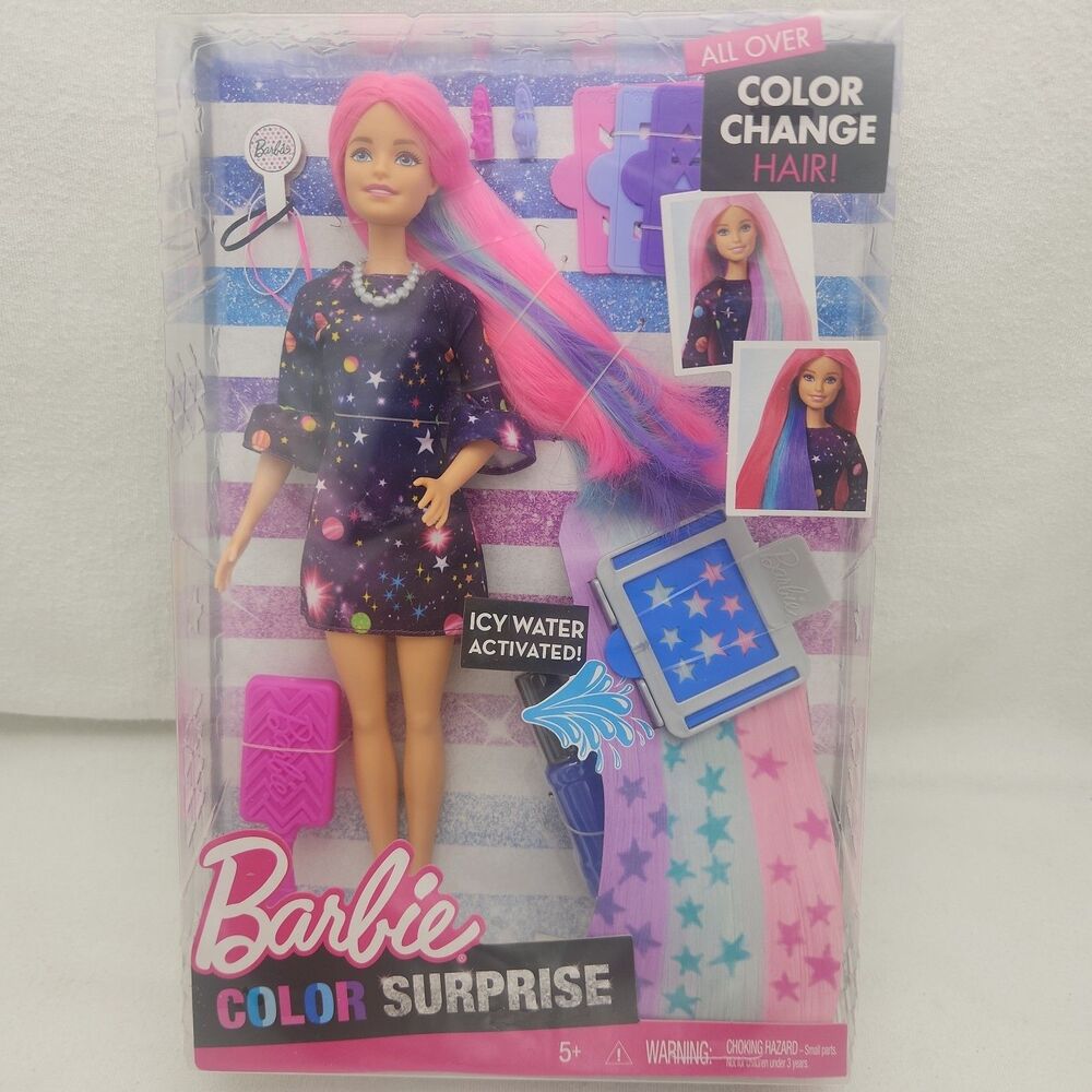 Doll Barbie Color Surprise Rainbow Changing Hair Blue Case European Edition NEW